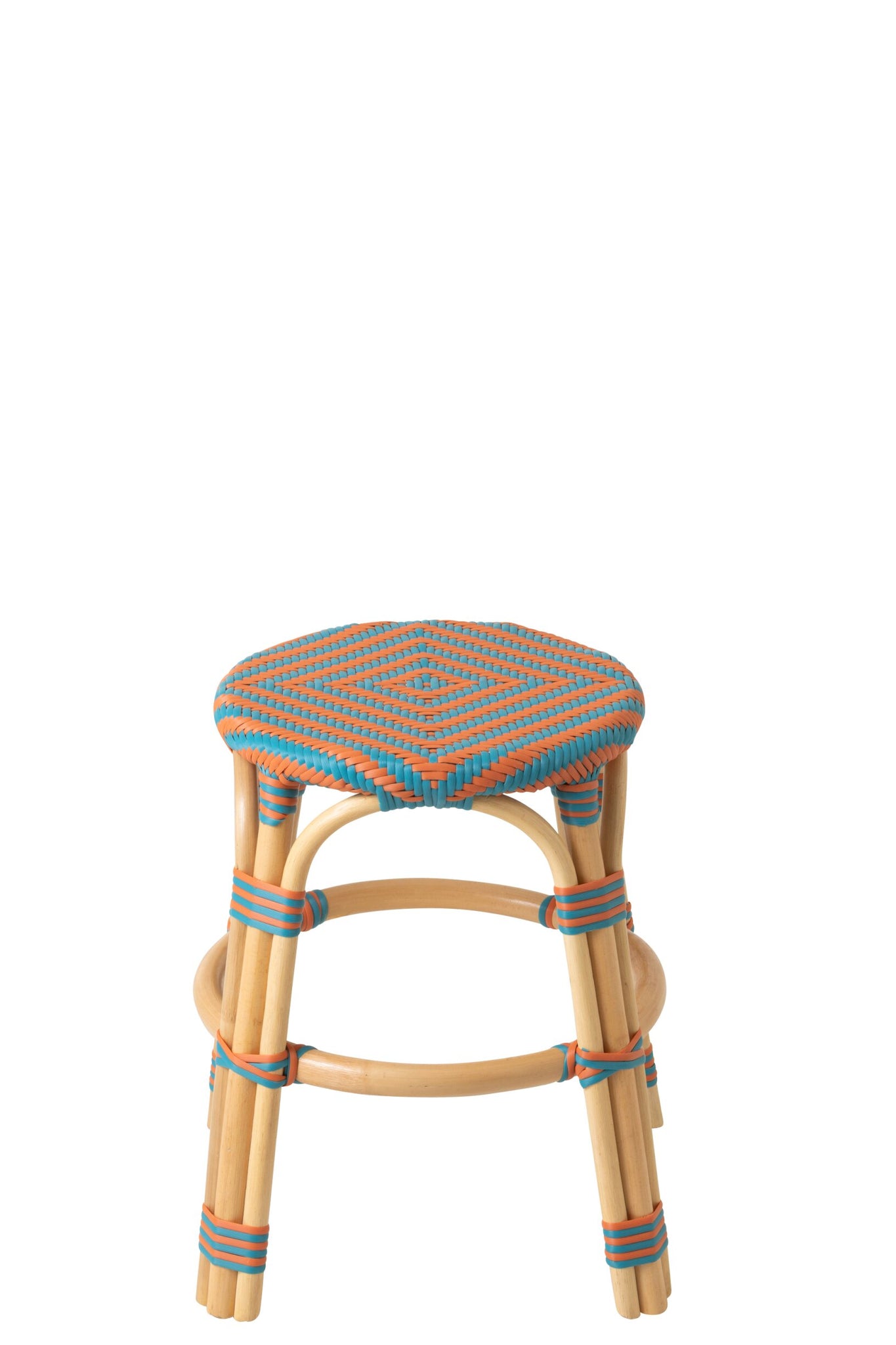 Outdoor Kruk Geo Rond Rotan Oranje/Turquoise J-Line