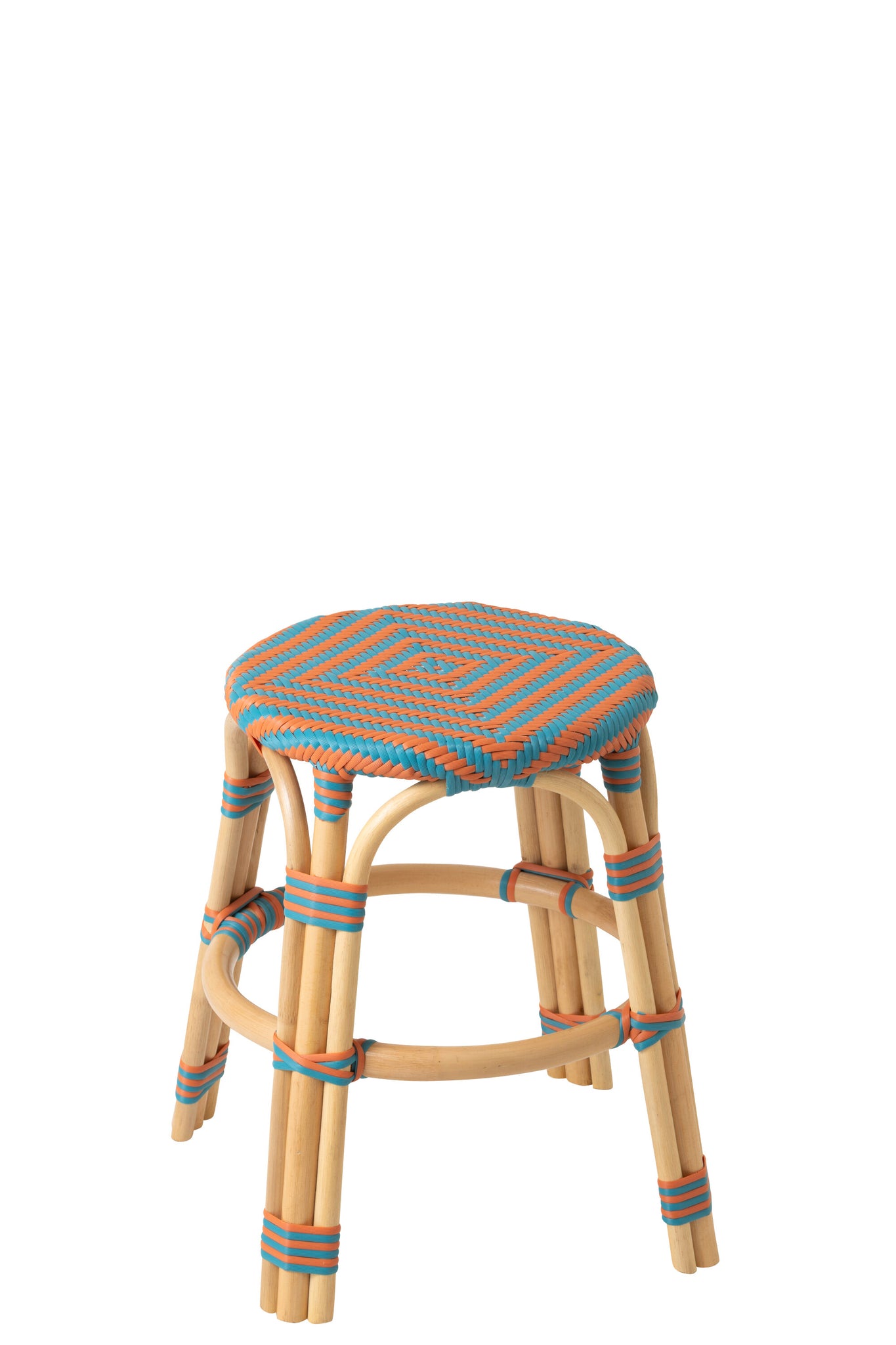 Outdoor Kruk Geo Rond Rotan Oranje/Turquoise J-Line