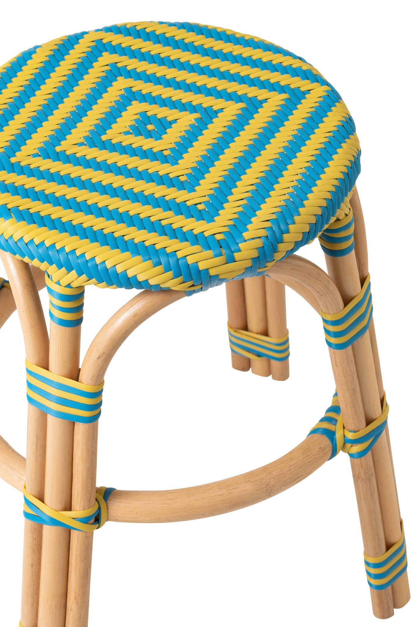 Outdoor Kruk Geo Rond Rotan Geel/Azuurblauw J-Line