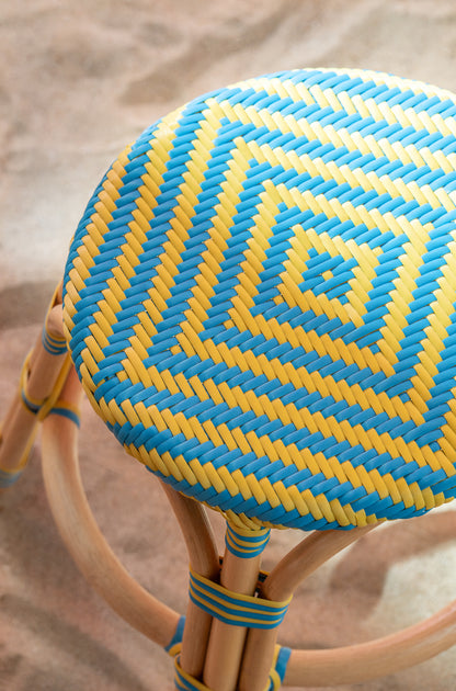 Outdoor Kruk Geo Rond Rotan Geel/Azuurblauw J-Line