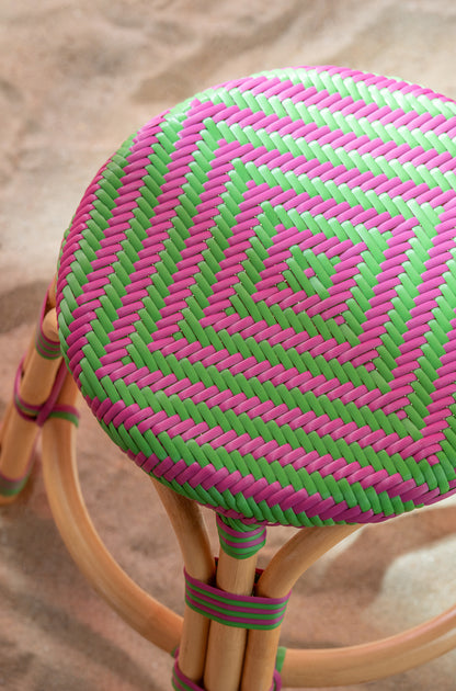 Outdoor Kruk Geo Rond Rotan Roze/Groen J-Line