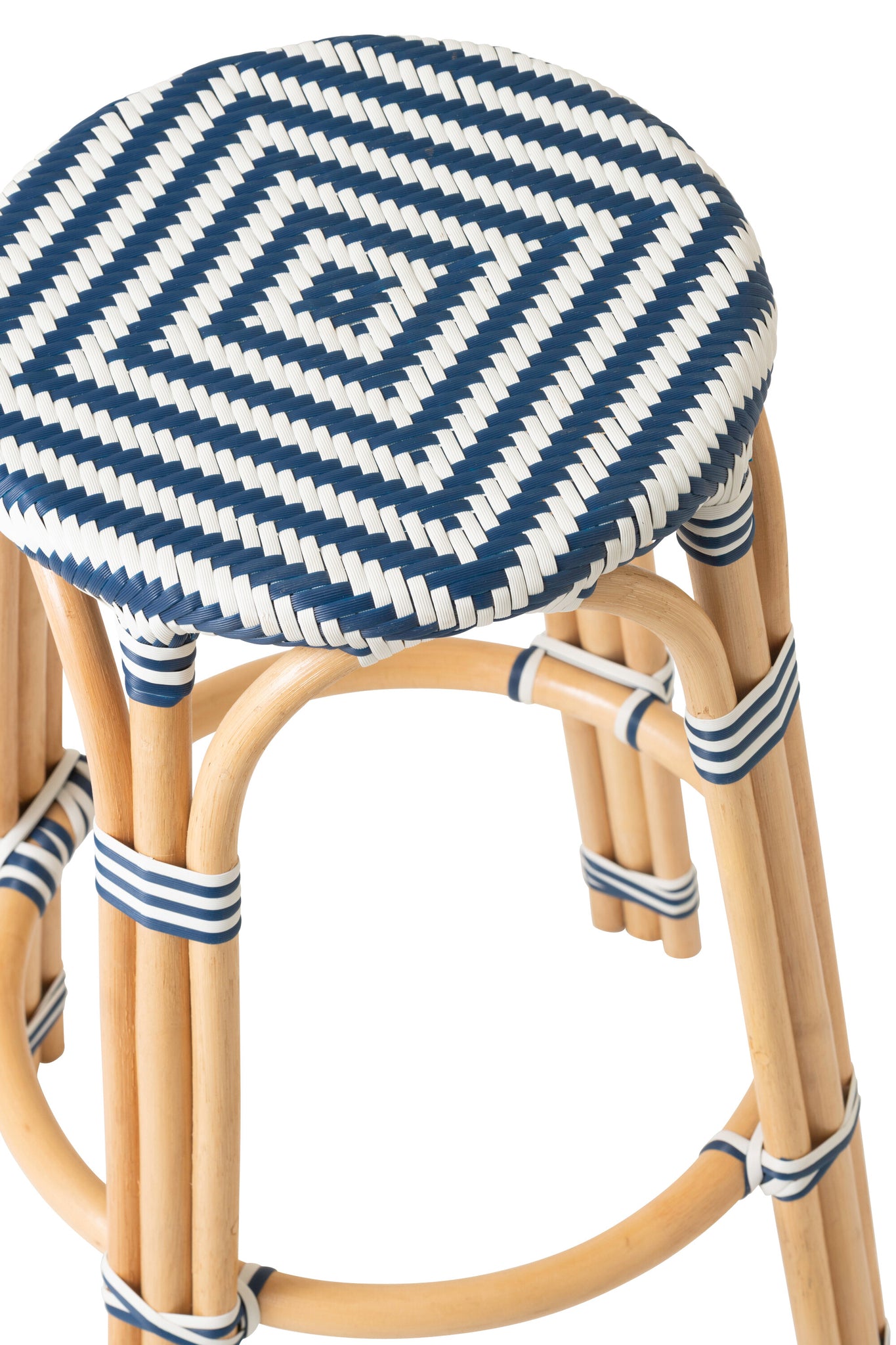 Outdoor Barkruk Geo Rond Rotan Blauw/Wit J-Line