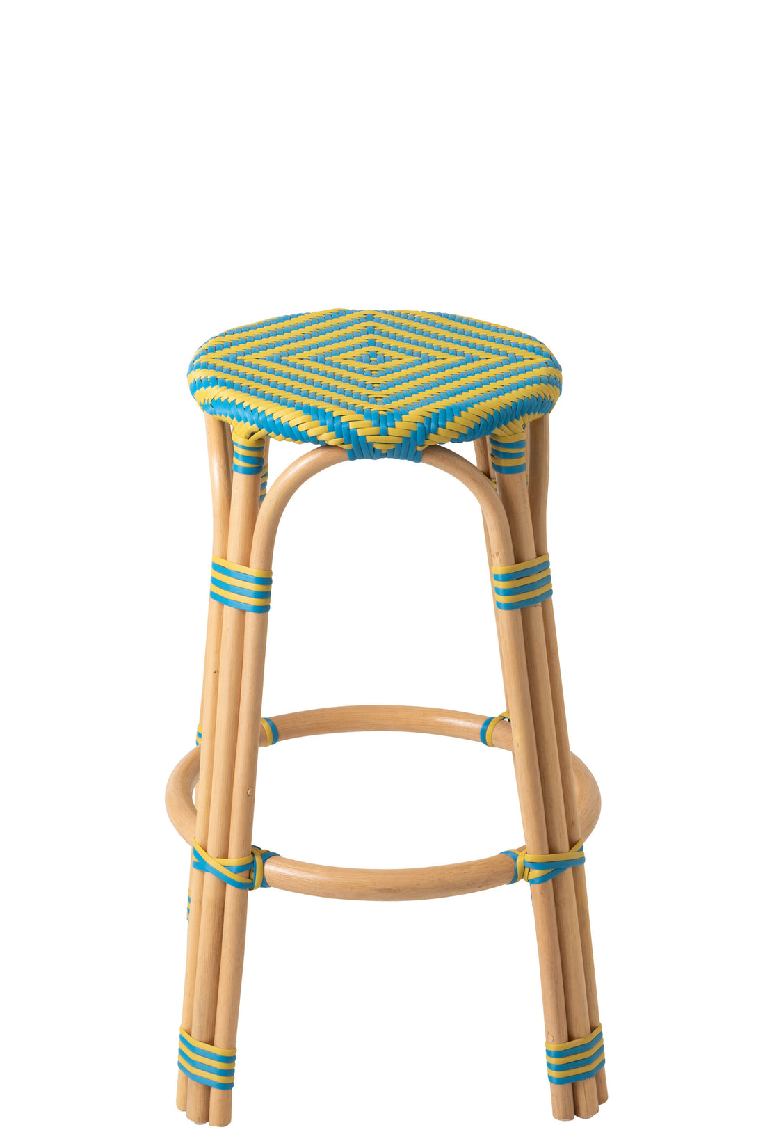 Outdoor Barkruk Geo Rond Rotan Geel/Azuurblauw J-Line