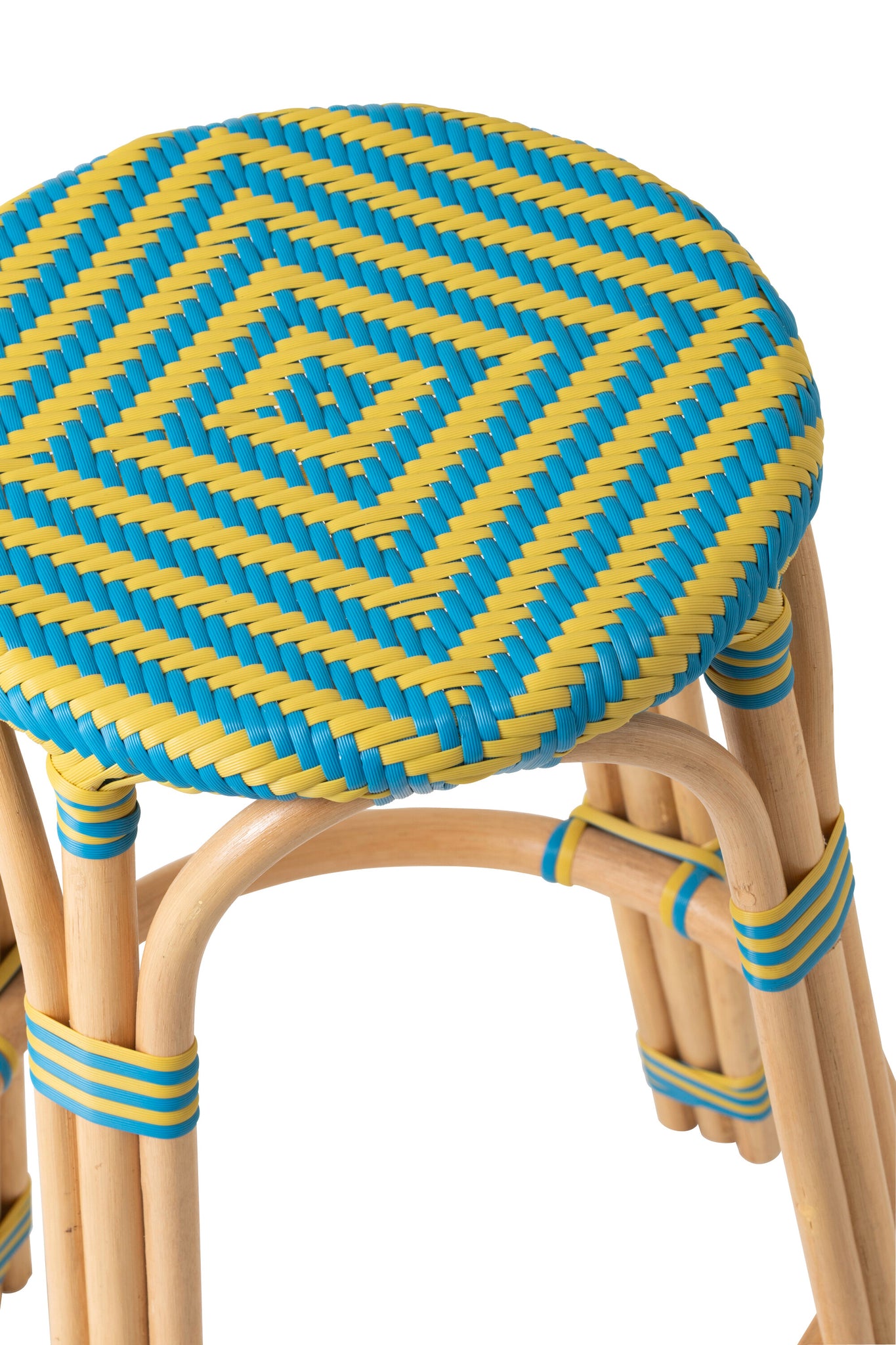 Outdoor Barkruk Geo Rond Rotan Geel/Azuurblauw J-Line