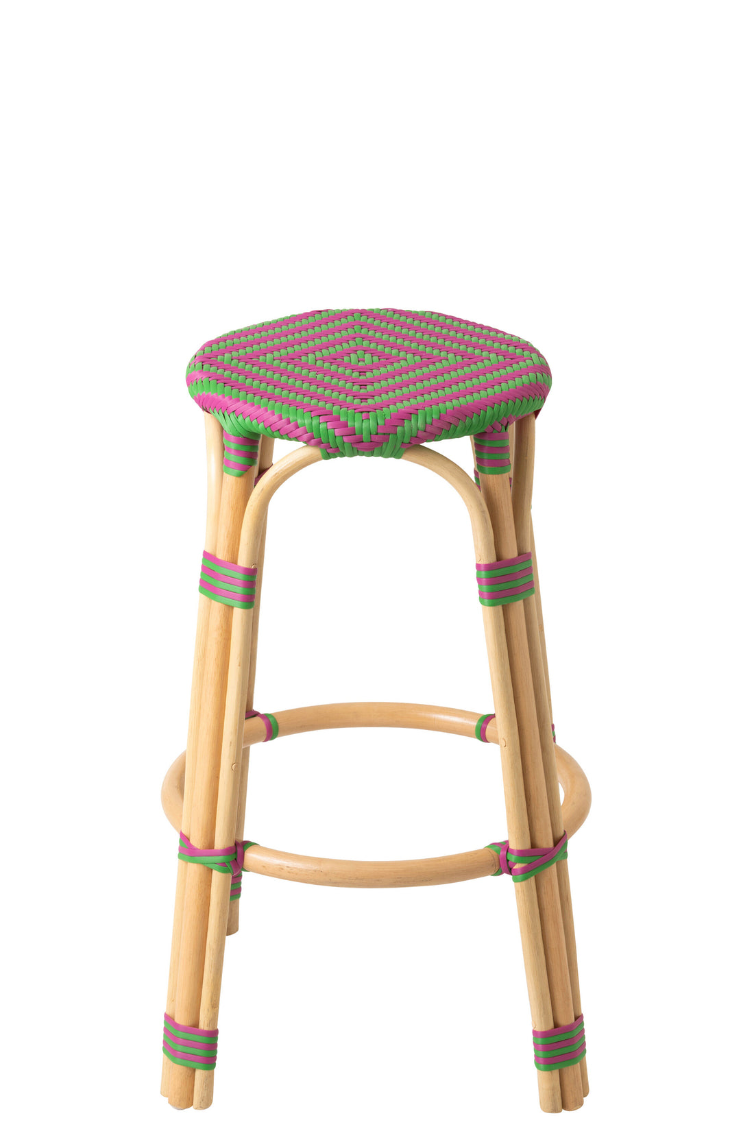 Outdoor Barkruk Geo Rond Rotan Roze/Groen J-Line