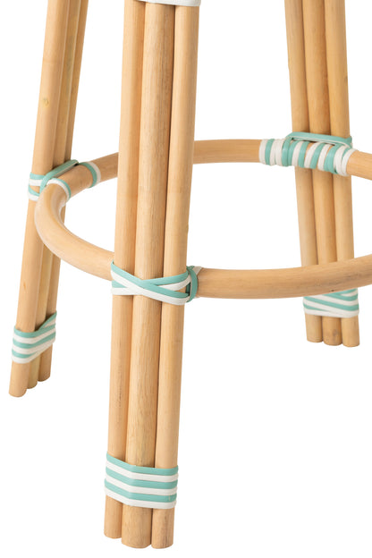 Outdoor Barkruk Geo Rond Rotan Licht Blauw/Wit J-Line