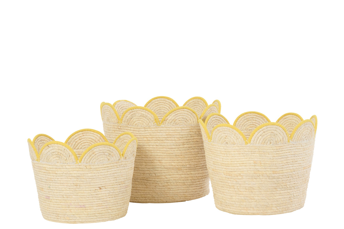 Set Van 3 Mand Bloem Maïskaf Naturel/Geel J-Line