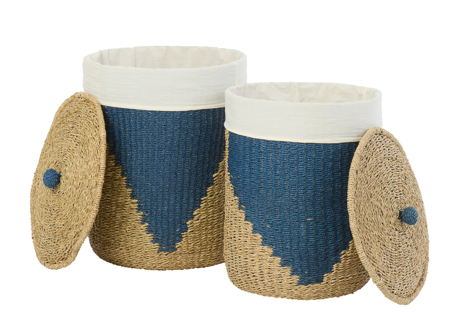 Set Van 2 Mand + Deksel Papier Naturel/Blauw J-Line