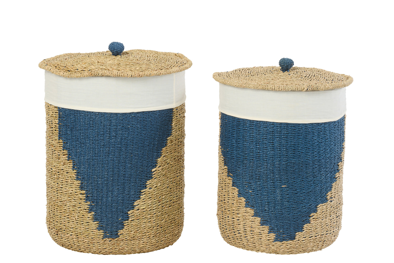 Set Van 2 Mand + Deksel Papier Naturel/Blauw J-Line