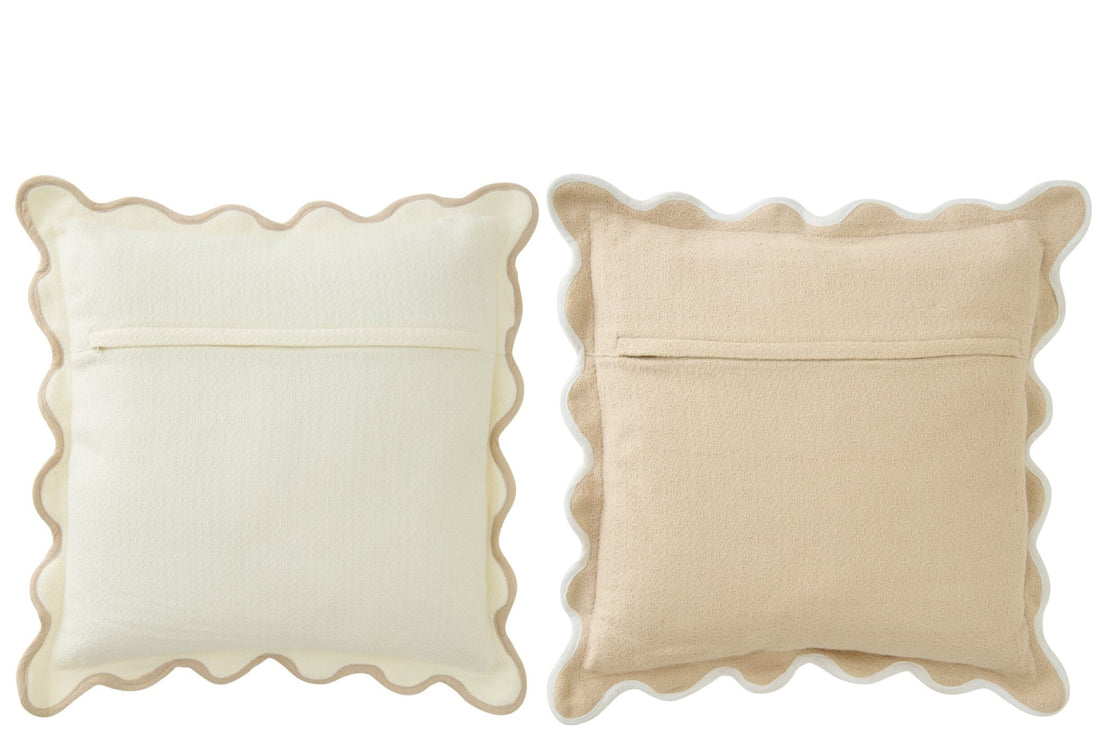 Kussen Geschulpt Katoen Wit/Beige Assortiment Van 2 J-Line