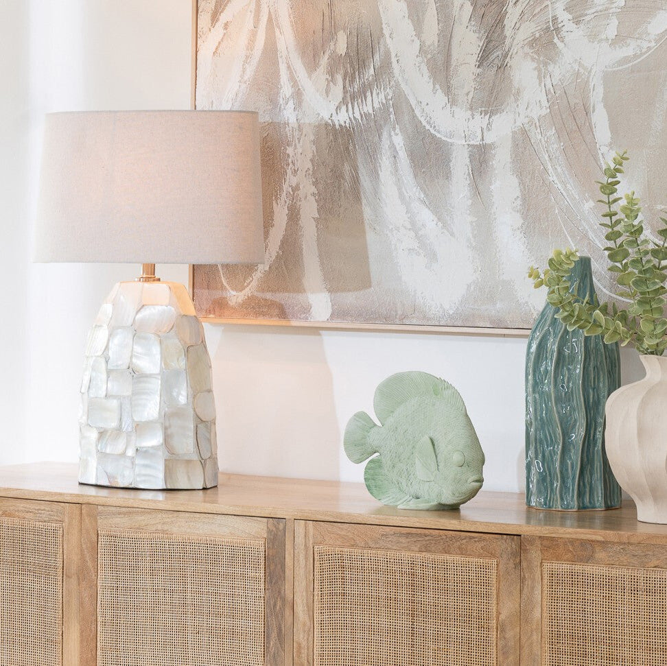 Tafellamp Pareleffect Schelp Gebroken Wit/Lichtbeige J-Line