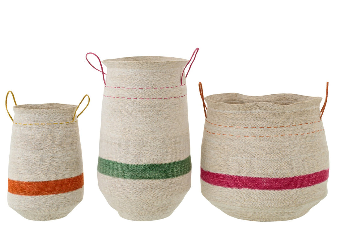 Set Van 3 Mand Met Handvat Gestreept Zeegras Multi J-Line
