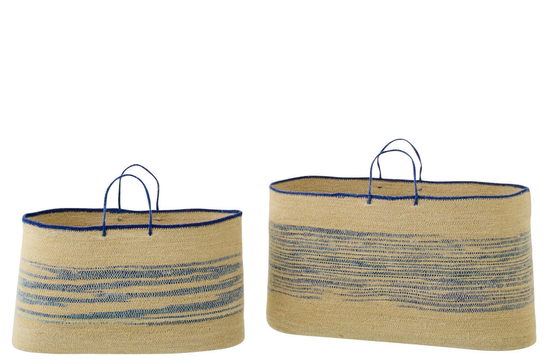 Set Van 2 Mand Met Handvat Gestreept Zeegras Naturel/Blauw J-Line