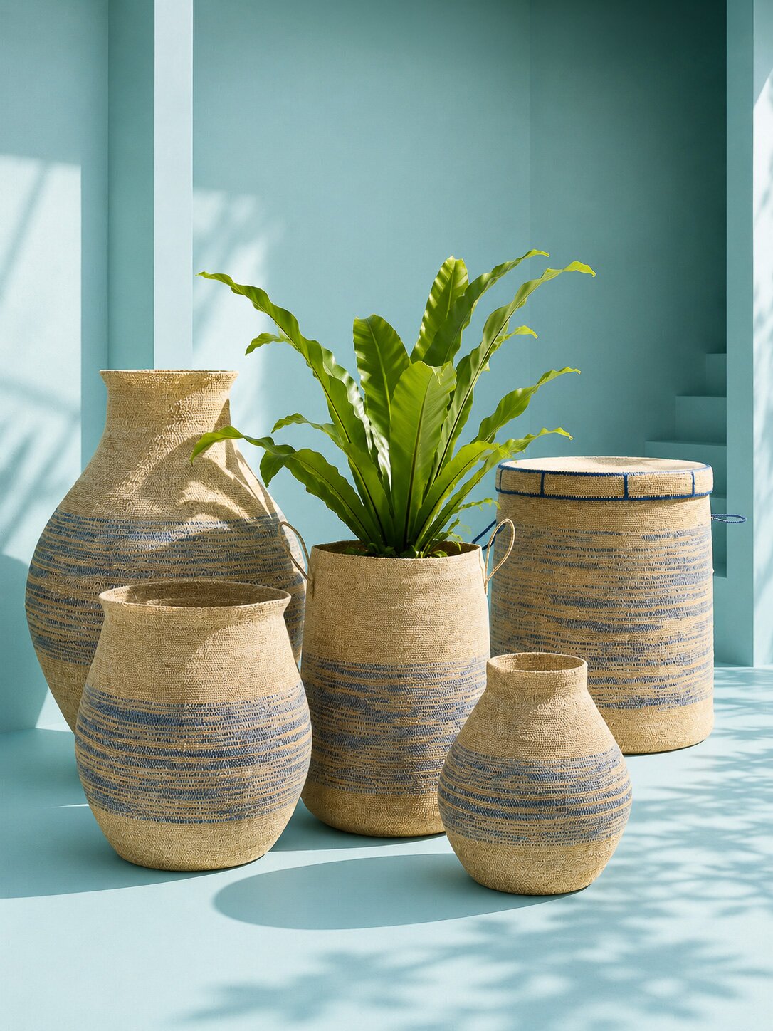 Mand Gestreept Zeegras Naturel/Blauw Small J-Line