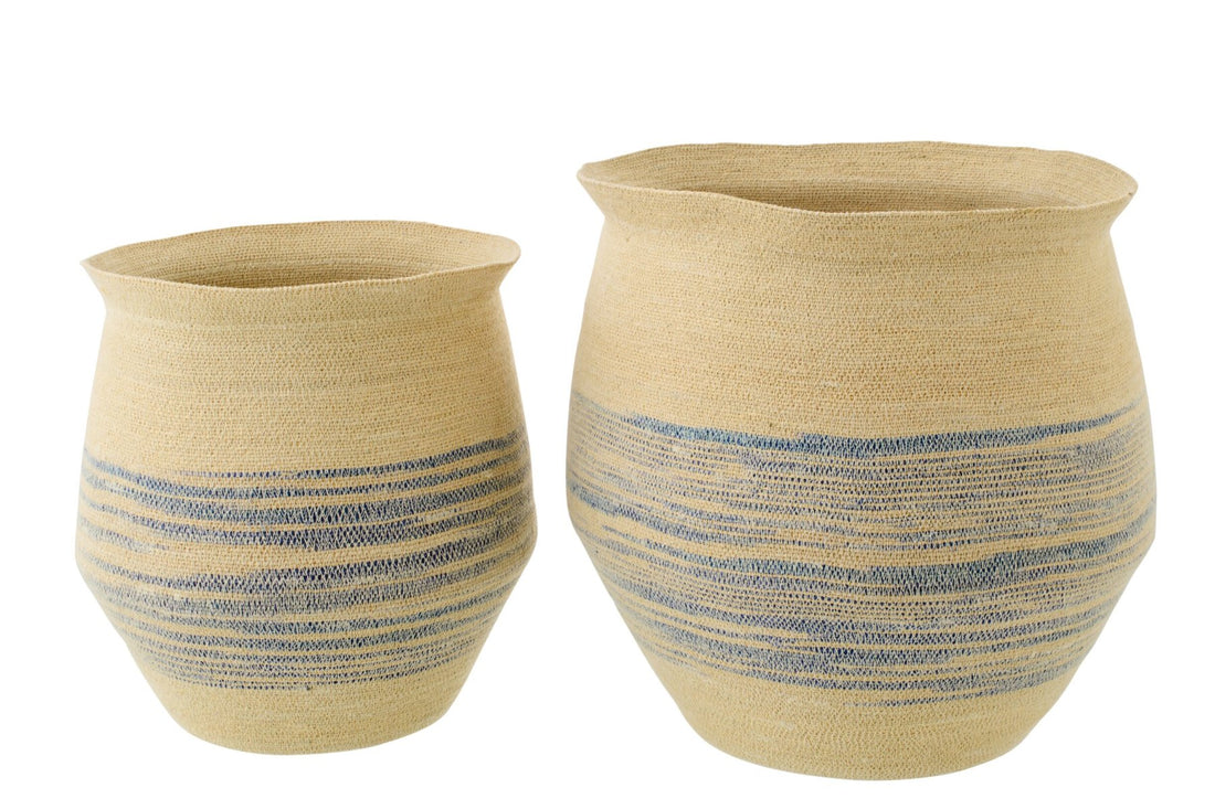 Set Van 2 Mand Gestreept Zeegras Naturel/Blauw J-Line