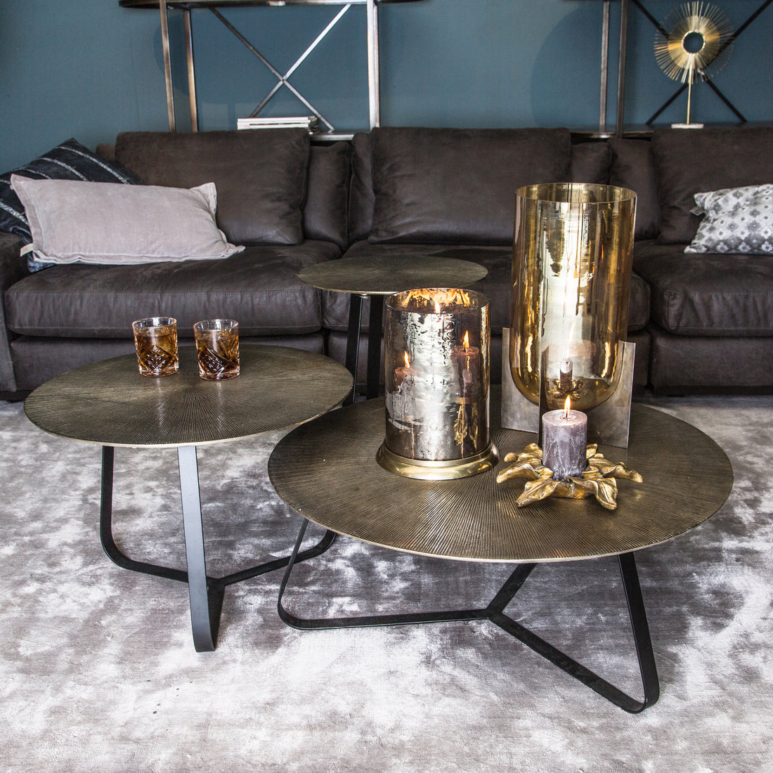Kae Gold Alu Black Iron Round Coffee Table L PTMD