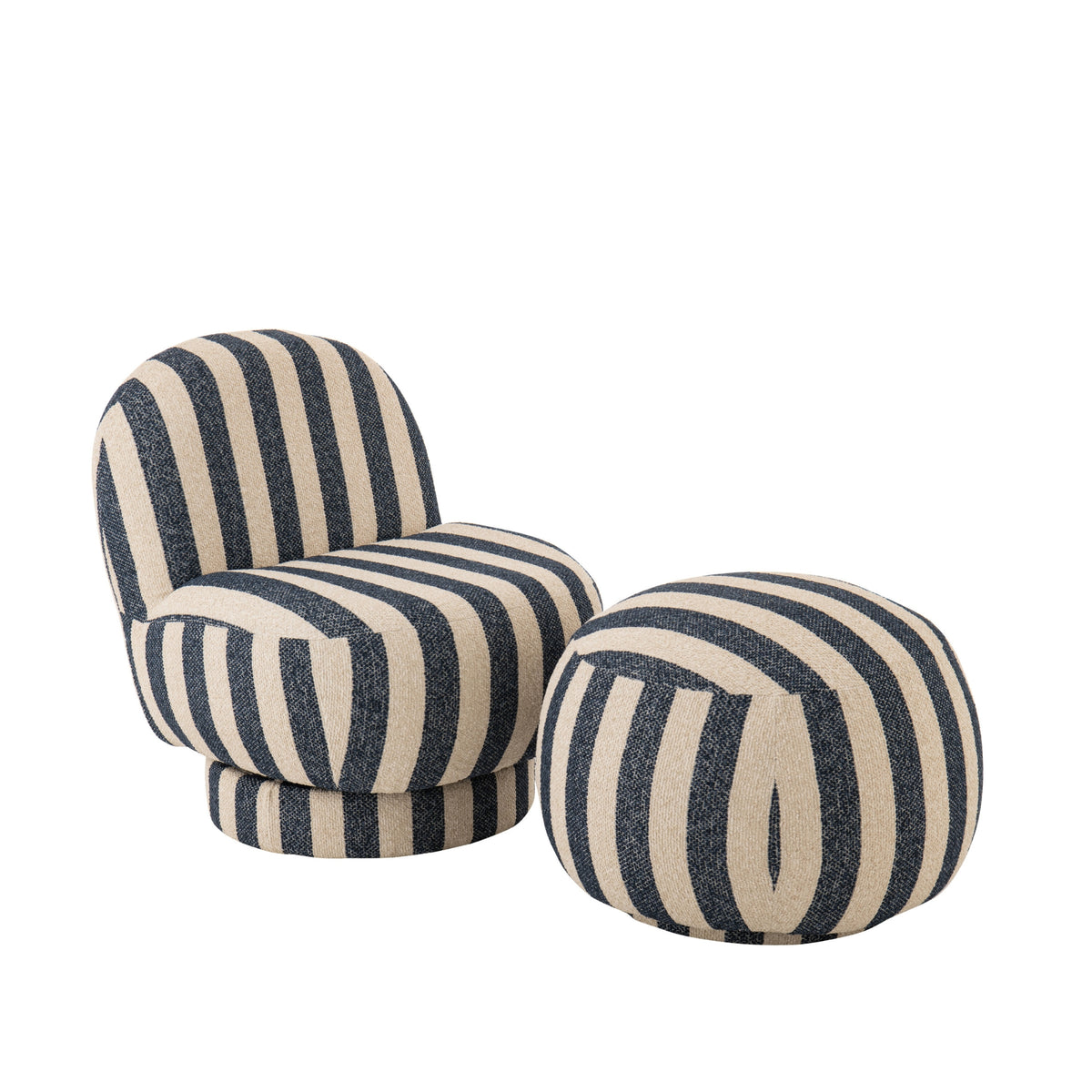 Lounge Chair Gestreepte Stof Blauw/Gebroken Wit J-Line