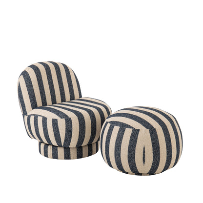 Lounge Chair Gestreepte Stof Blauw/Gebroken Wit J-Line