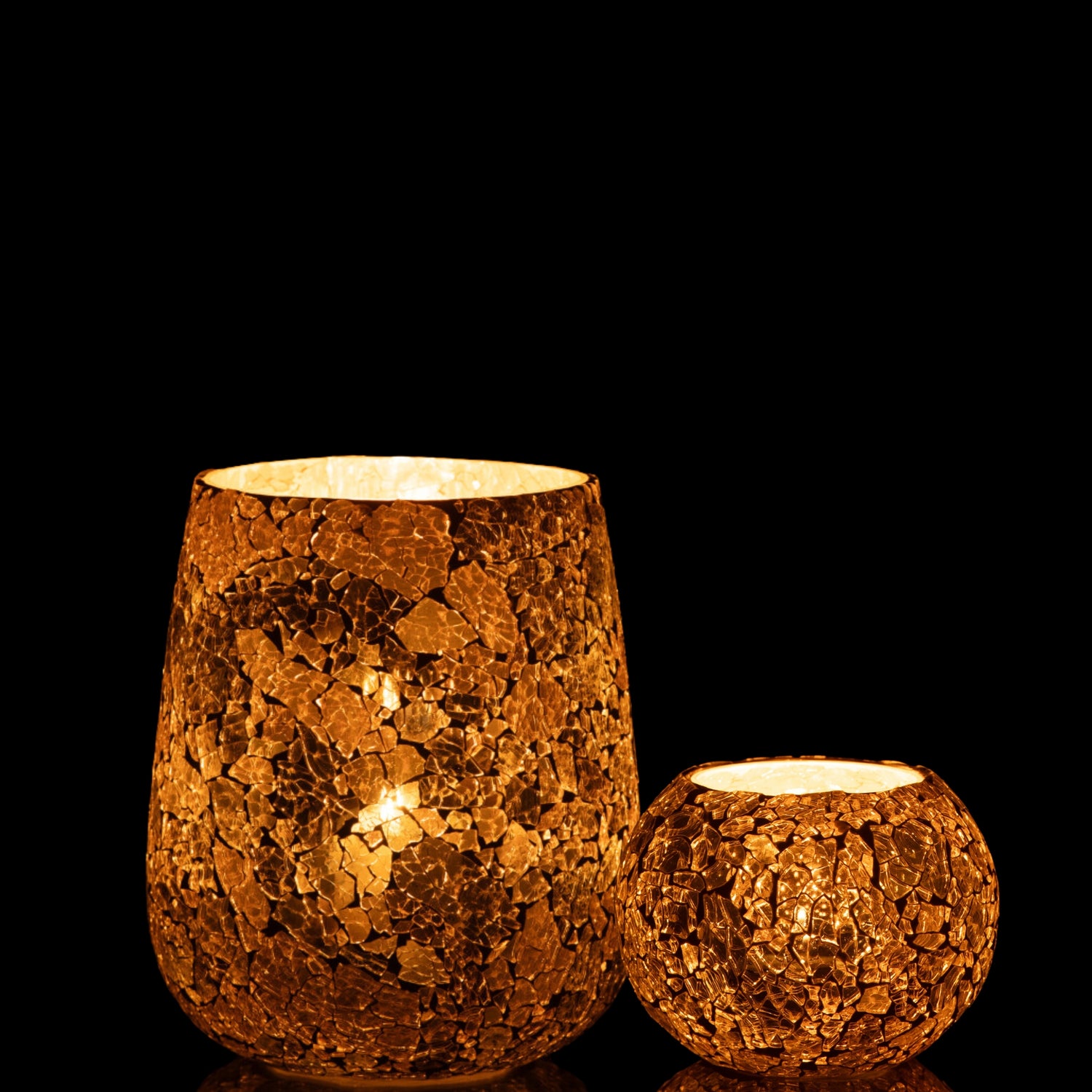 Windlicht Craquelé Glas Goudkleurig Set van 2 J-Line