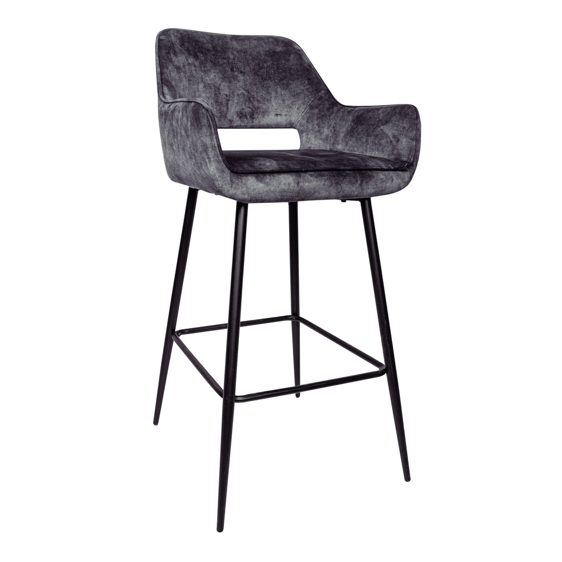 Fallon Velvet Anthracite Bar Stool Black Metal Leg Set van 2 PTMD