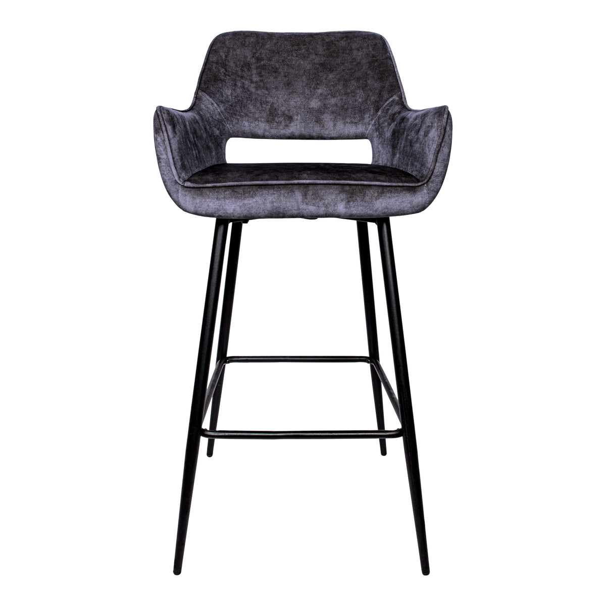 Fallon Velvet Anthracite Bar Stool Black Metal Leg Set van 2 PTMD