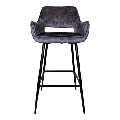 Fallon Velvet Anthracite Bar Stool Black Metal Leg Set van 2 PTMD