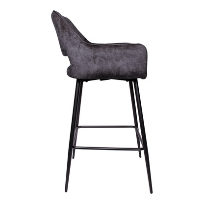 Fallon Velvet Anthracite Bar Stool Black Metal Leg Set van 2 PTMD