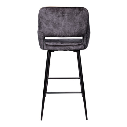 Fallon Velvet Anthracite Bar Stool Black Metal Leg Set van 2 PTMD