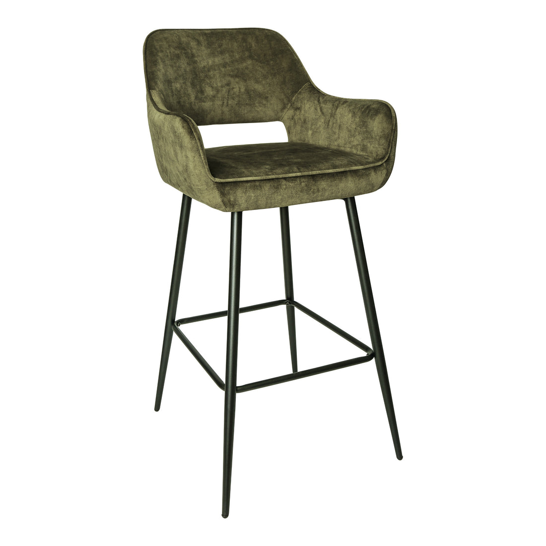 Fallon Velvet Green Bar Stool Black Metal Leg KD Set van 2 PTMD