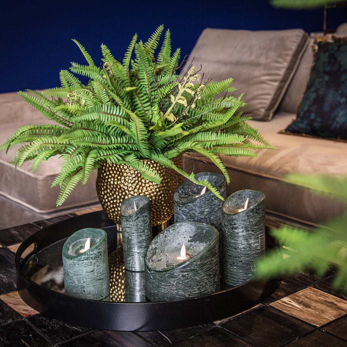 Set van 5 LED Kaarsen Rustic Dark Green PTMD