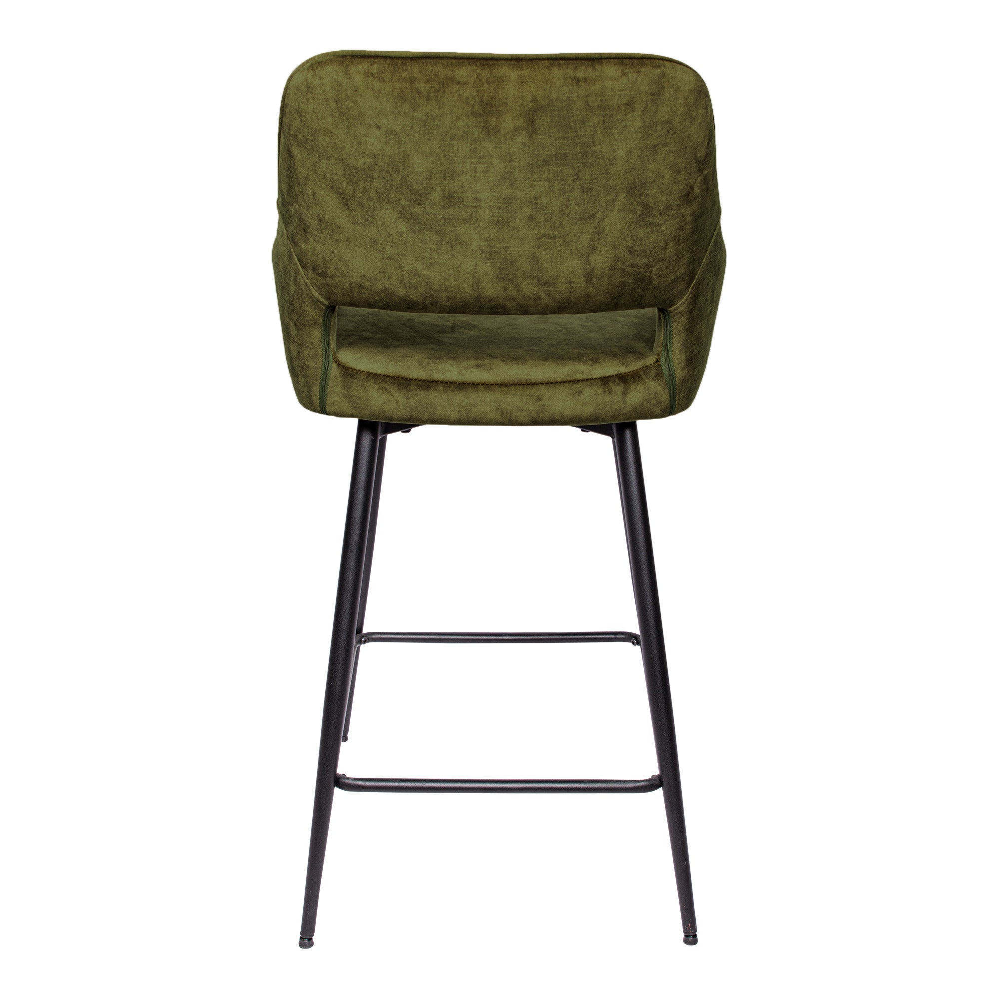 Fal Low barkruk van PTMD, achteraanzicht van de groene fluwelen rugleuning