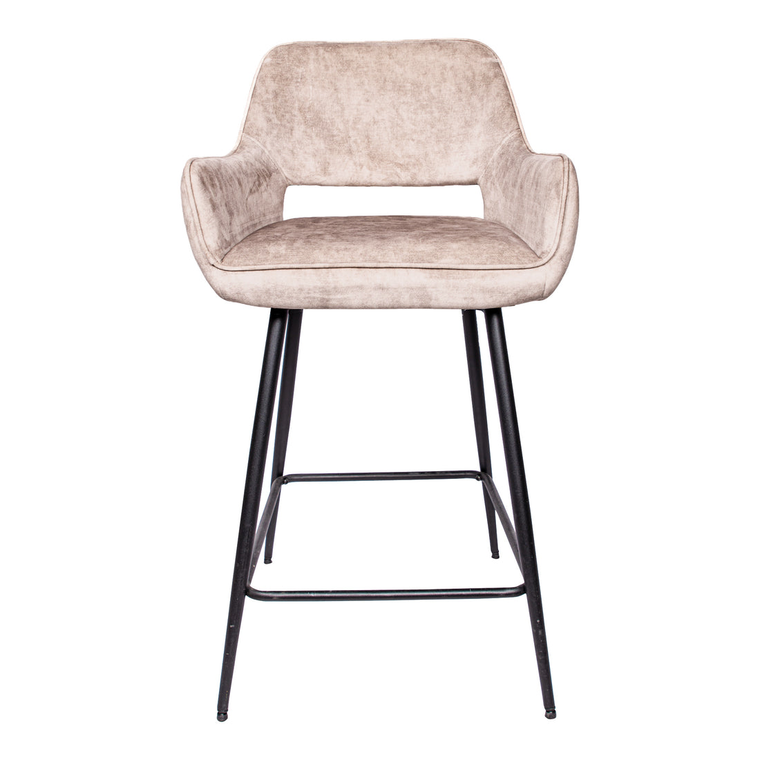Fal LOW Velvet Khaki Bar Stool Black Metal Leg KD Set van 2 PTMD