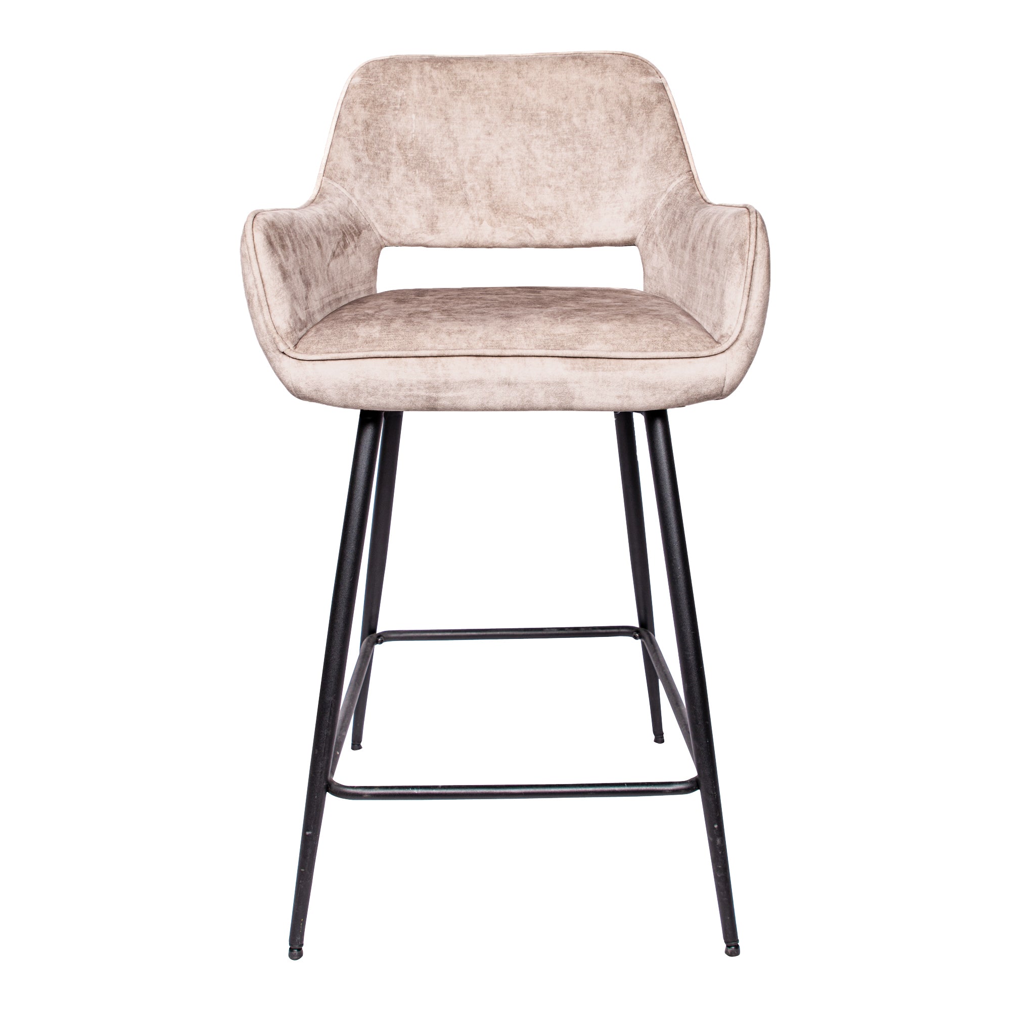Fal LOW Velvet Khaki Bar Stool Black Metal Leg KD Set van 2 PTMD