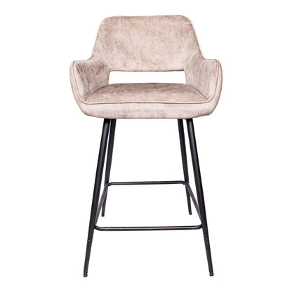 Fal LOW Velvet Khaki Bar Stool Black Metal Leg KD Set van 2 PTMD