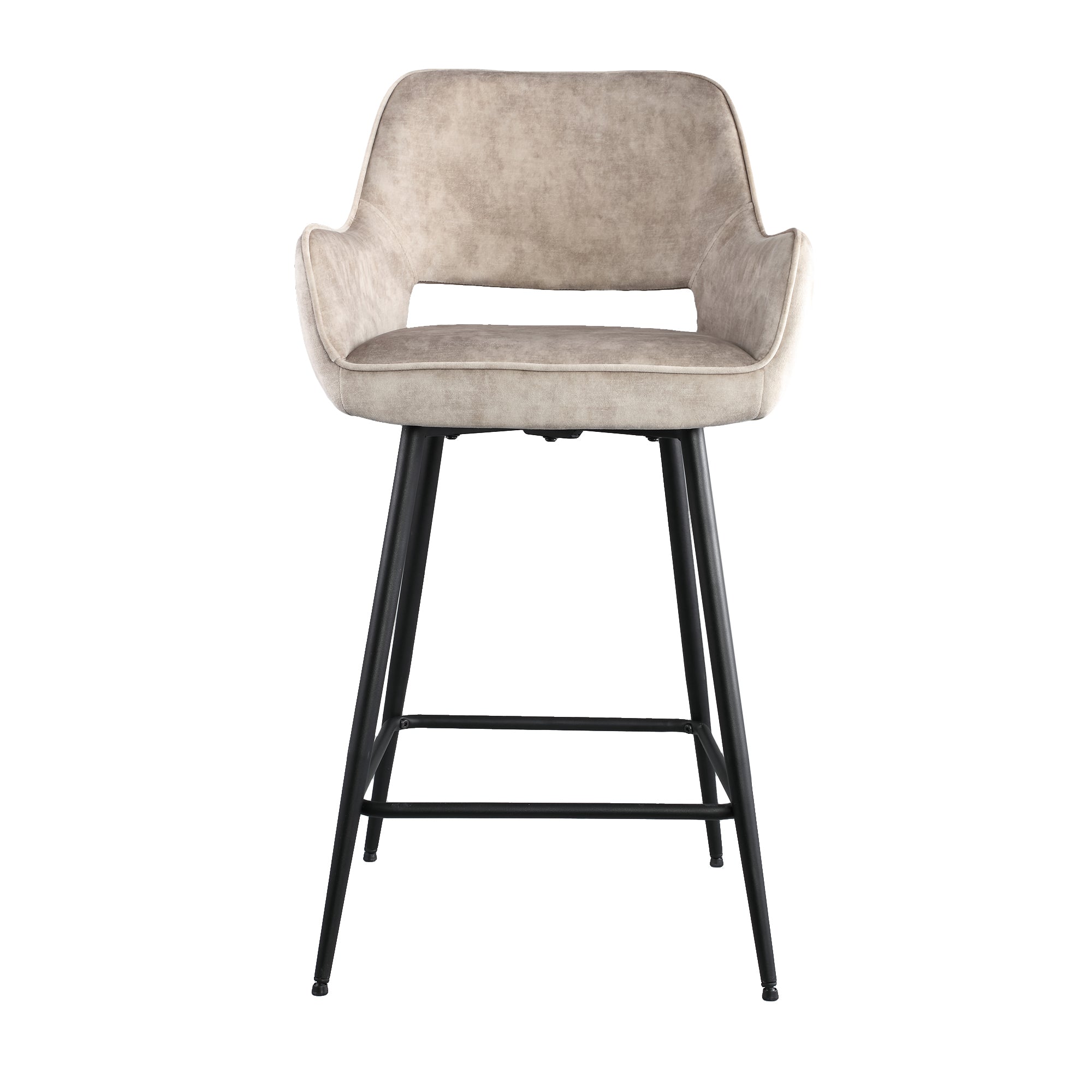 Fal LOW Velvet Khaki Bar Stool Black Metal Leg KD Set van 2 PTMD