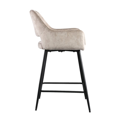 Fal LOW Velvet Khaki Bar Stool Black Metal Leg KD Set van 2 PTMD