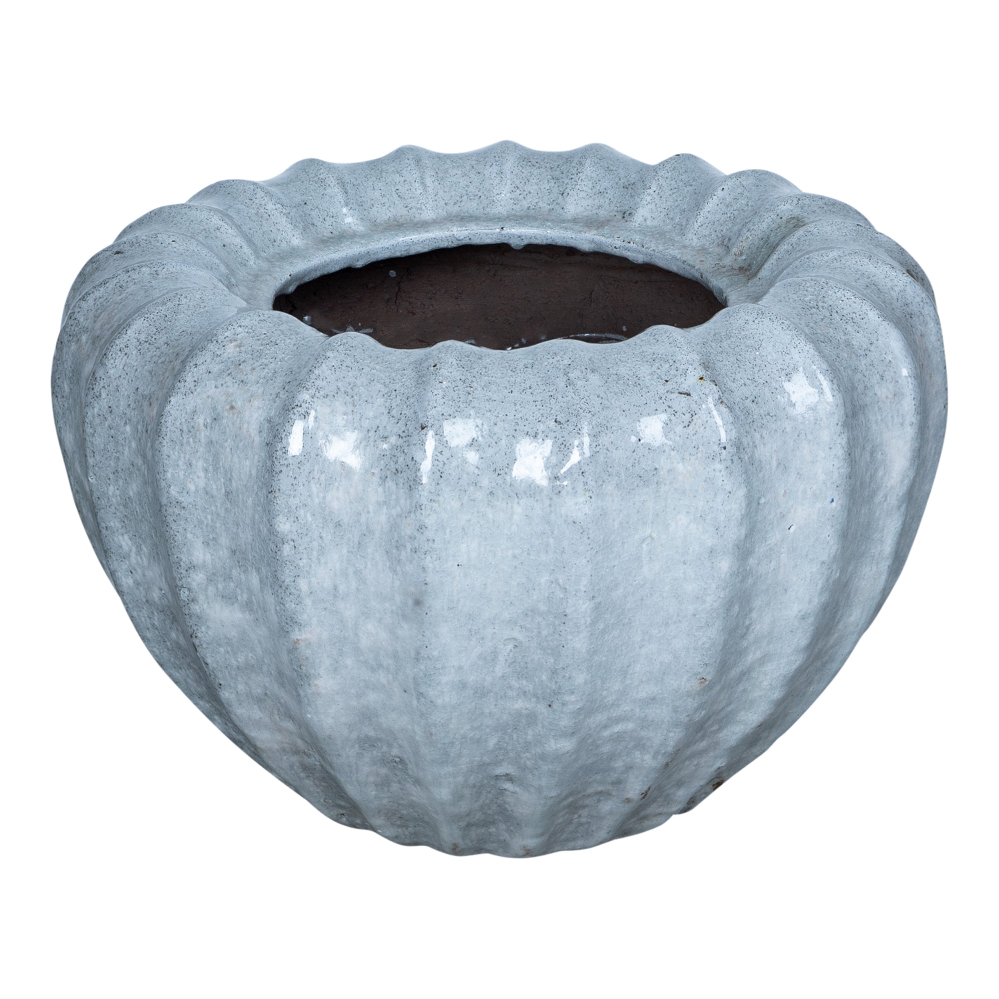 Jinah White Ceramic Pot Organic Ribbed Round L Dia 70xH50cm PTMD