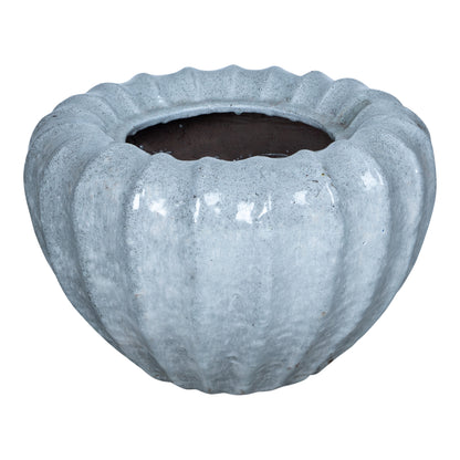 Jinah White Ceramic Pot Organic Ribbed Round L Dia 70xH50cm PTMD