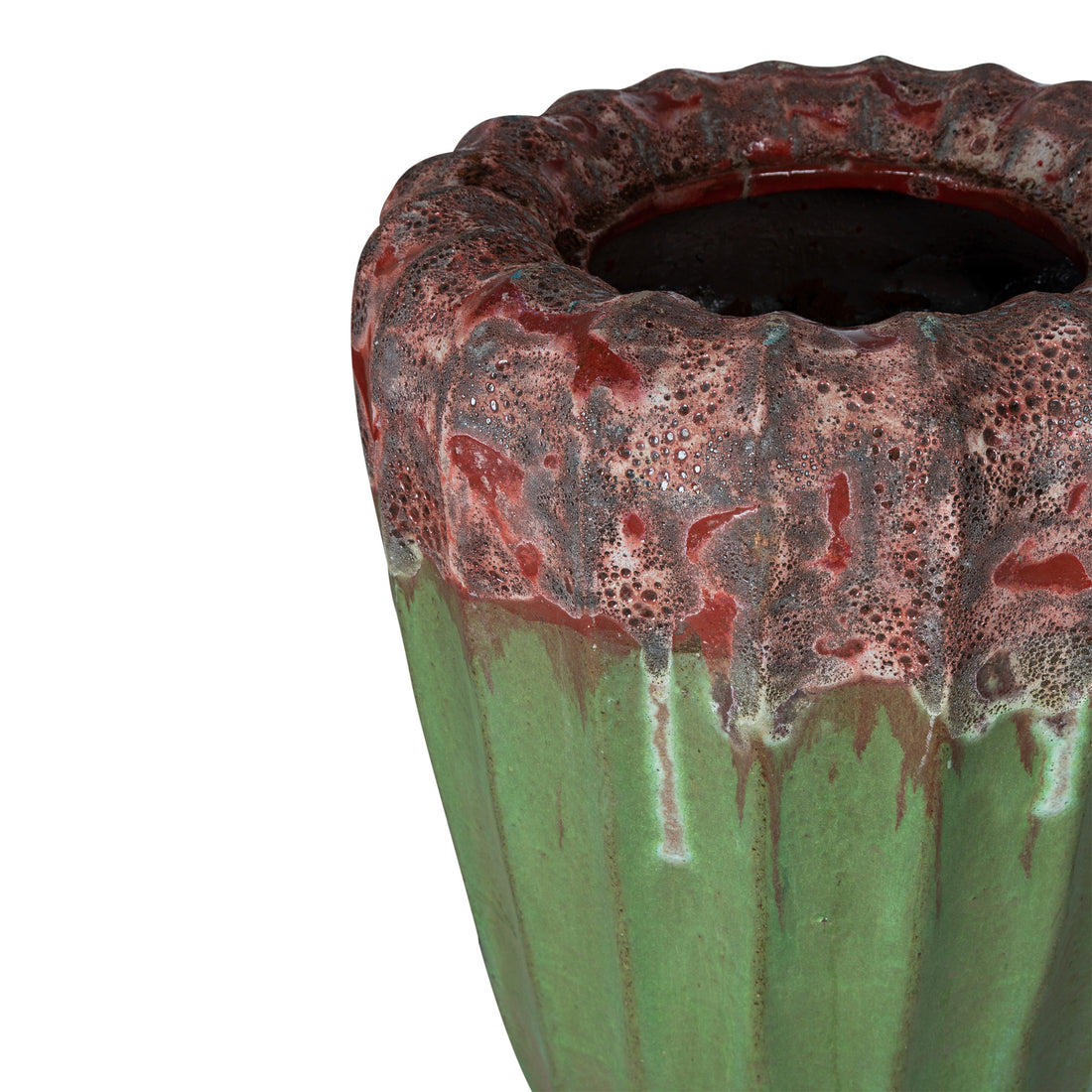 Linex Green ceramic pot organic ribbed round S PTMD