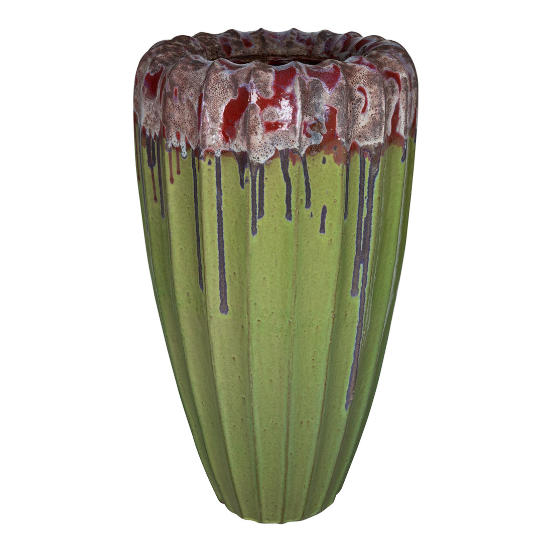 Linex Green ceramic pot organic ribbed round L PTMD