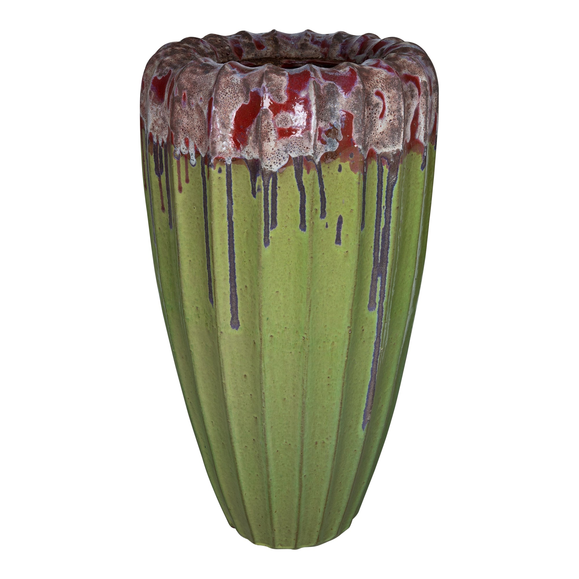 Linex Green ceramic pot organic ribbed round L PTMD