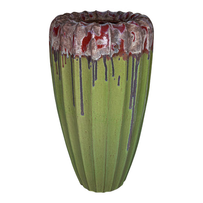 Linex Green ceramic pot organic ribbed round L PTMD