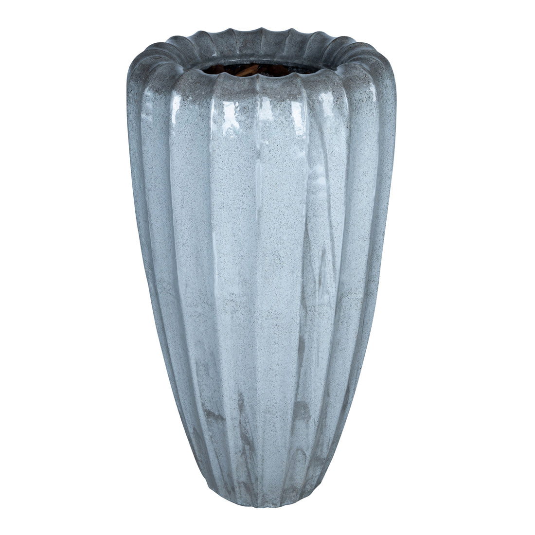Linex White ceramic pot organic ribbed round L PTMD