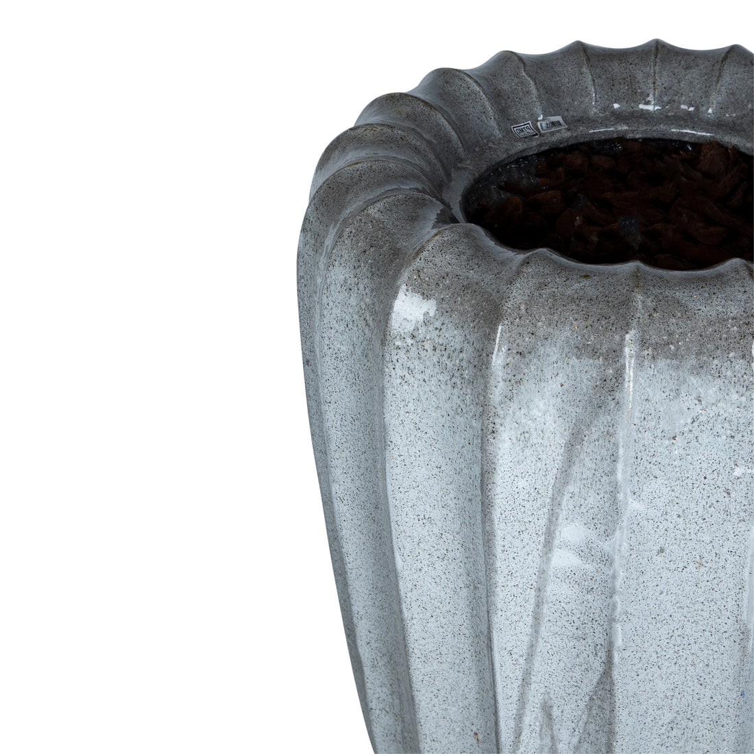 Linex White ceramic pot organic ribbed round L PTMD