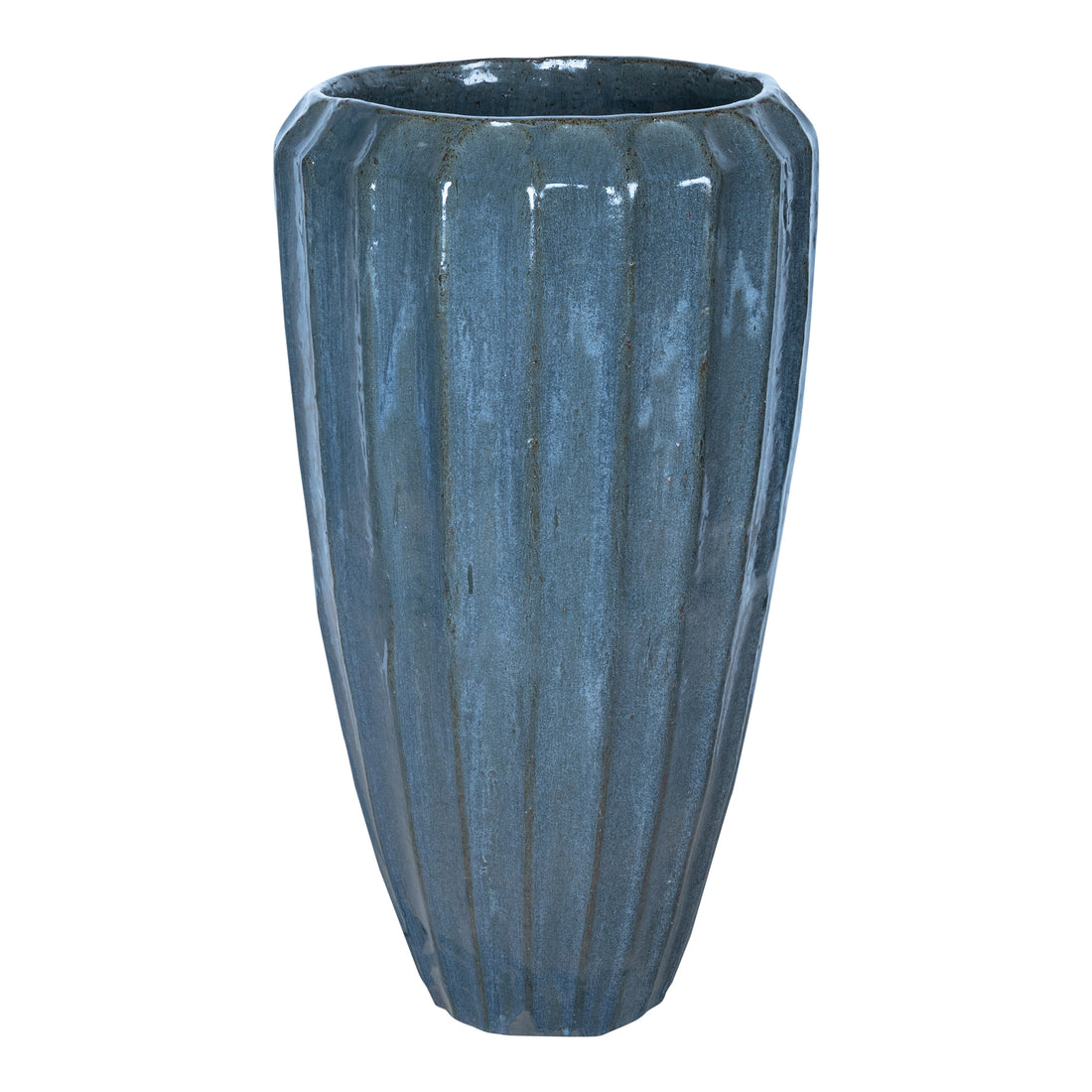 Olver Blue ceramic pot ribbed structure round L PTMD