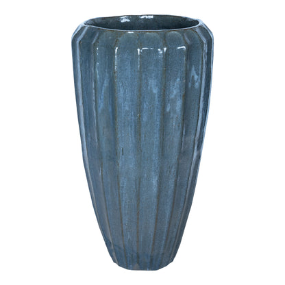 Olver Blue ceramic pot ribbed structure round L PTMD