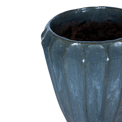 Olver Blue ceramic pot ribbed structure round L PTMD
