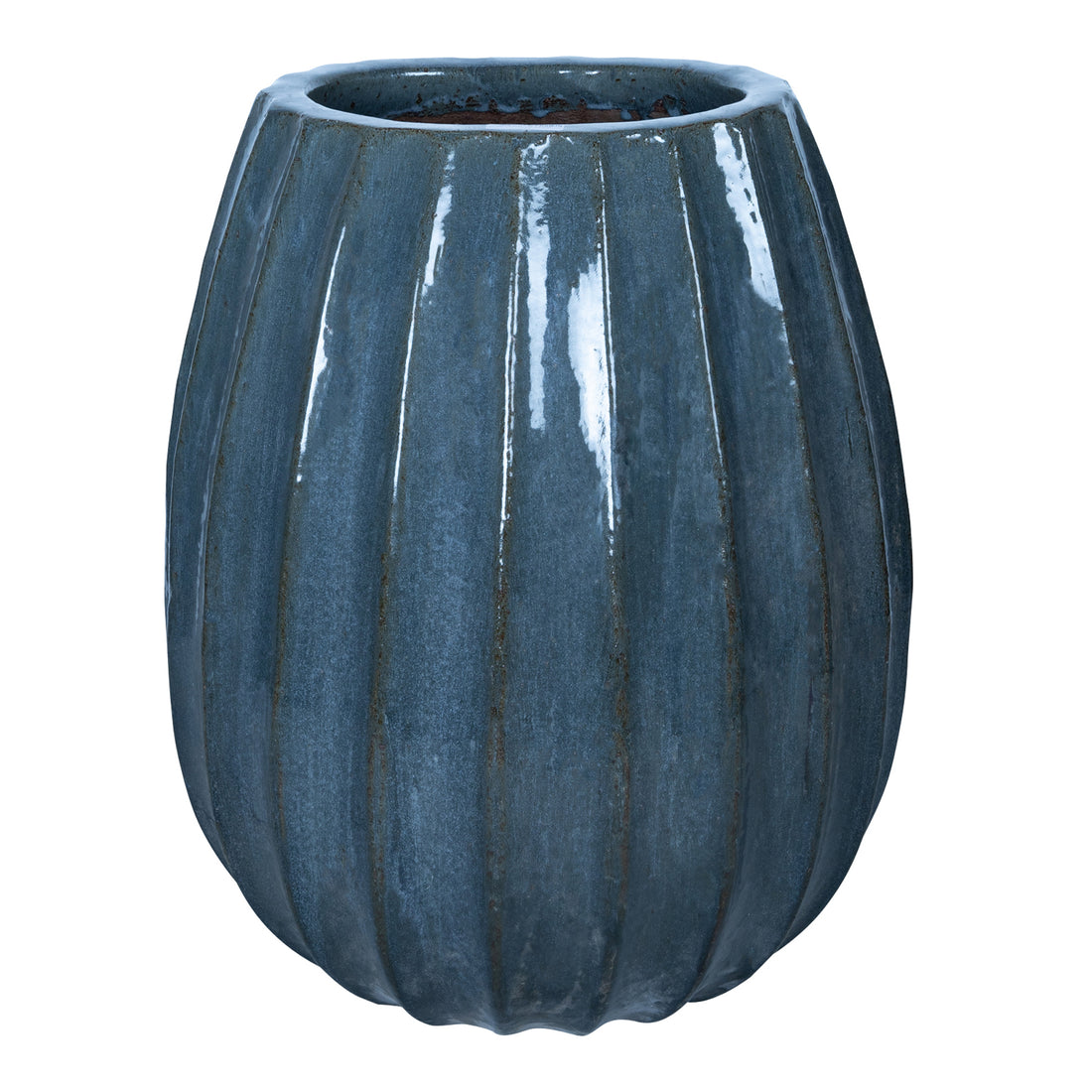 Lionne Blue Ceramic Pot Ribbed Bulb Round L Dia60xH70cm PTMD