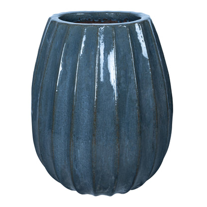 Lionne Blue Ceramic Pot Ribbed Bulb Round L Dia60xH70cm PTMD