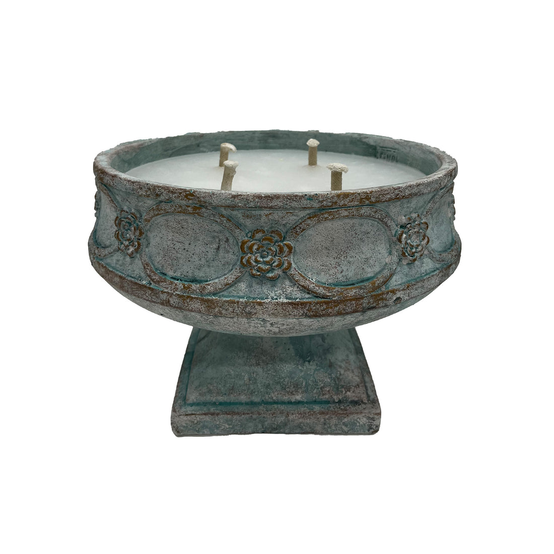 Artas Blue Cement Candle On Solid Stand Round L PTMD